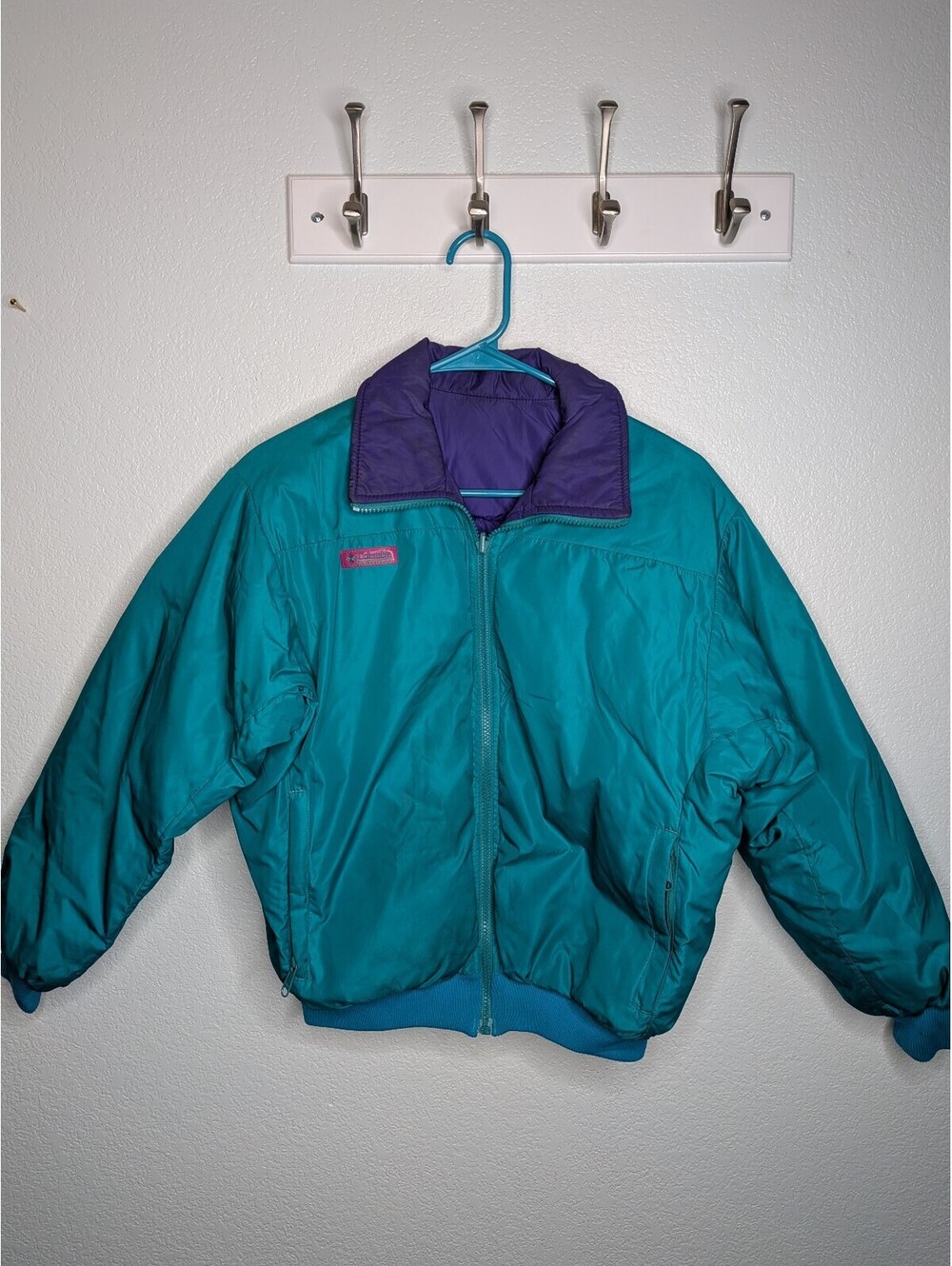 Vintage Columbia Women’s Reversible Down Puffer Jacket Teal Purple Size S